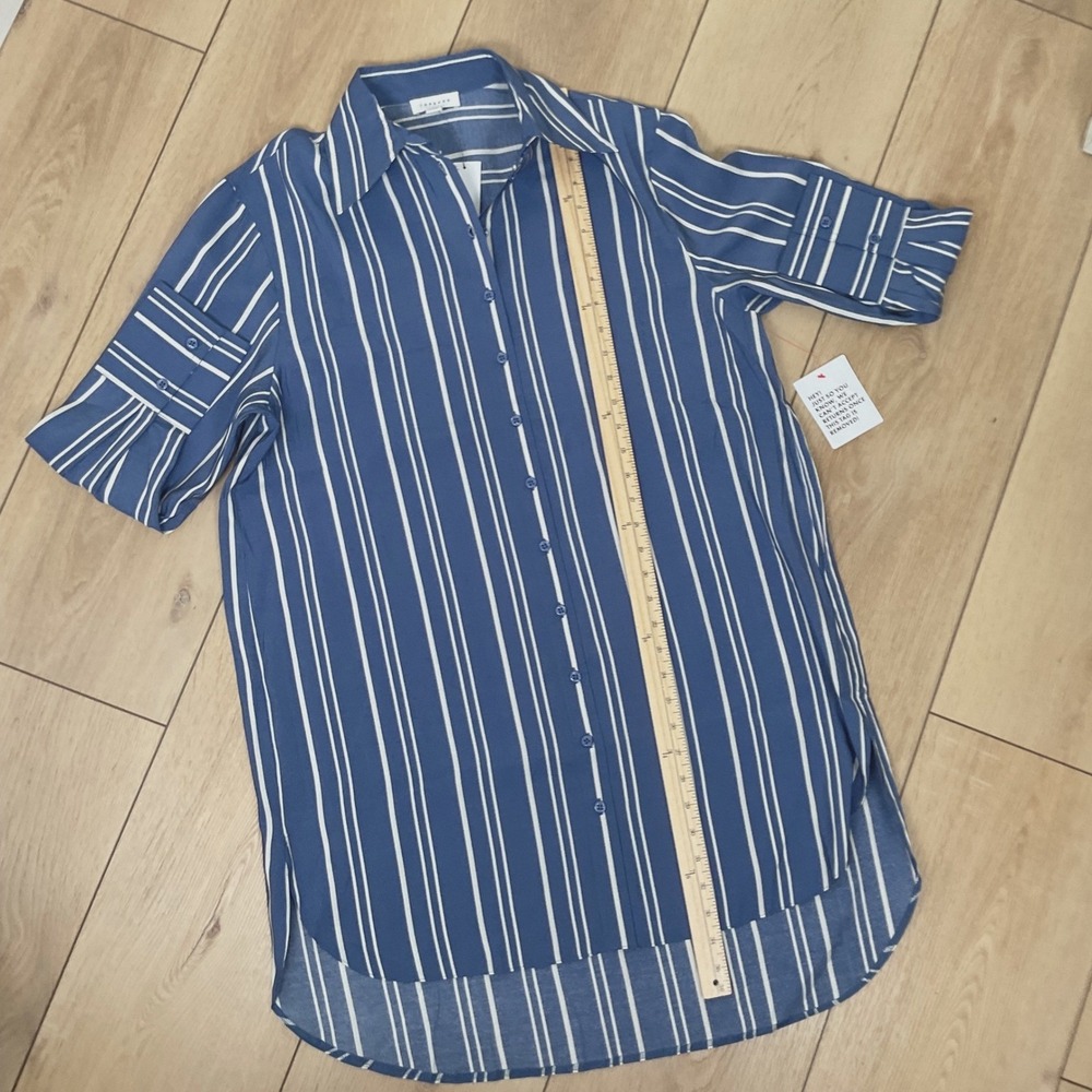 Topshop Striped‎ Oversized Shirt Dress Blue White XS Size 0-2 Button Down Career - Picture 12 of 13